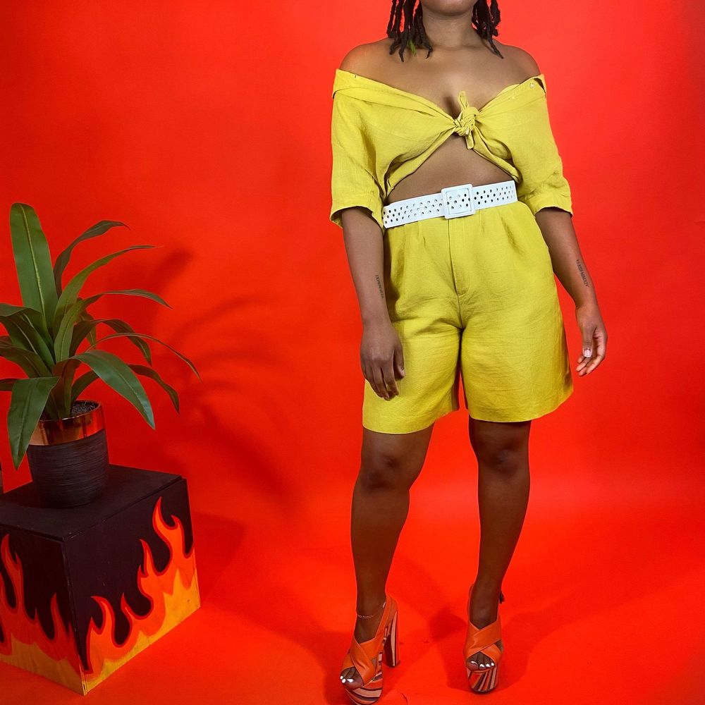 Vintage Mustard Yellow 2 piece Linen Set